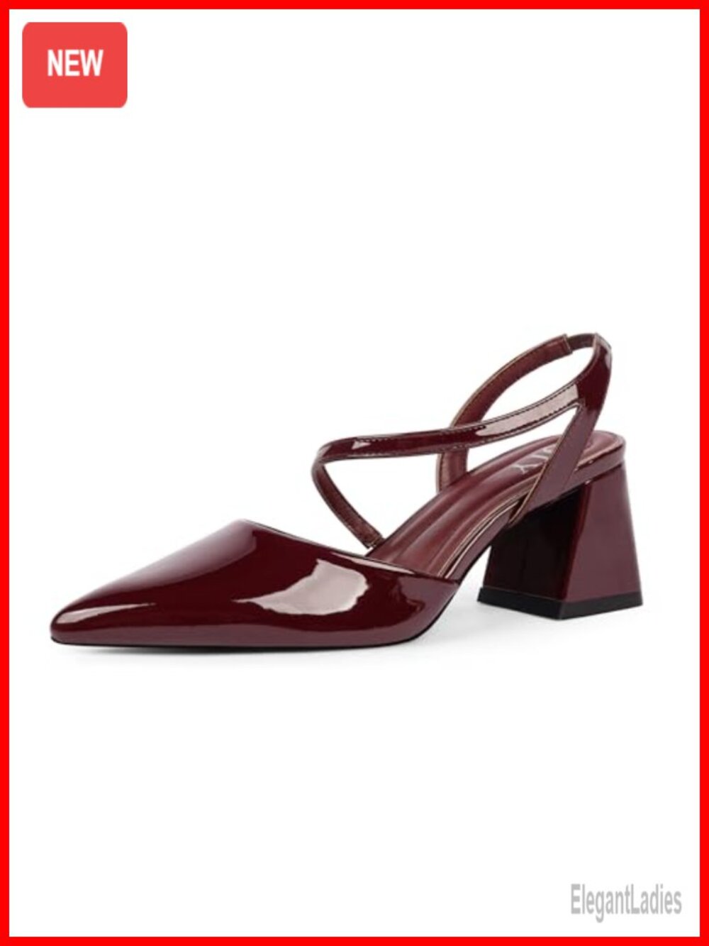 QIY Closed Pointed Toe Slingback Chunky Mid Heel Pumps